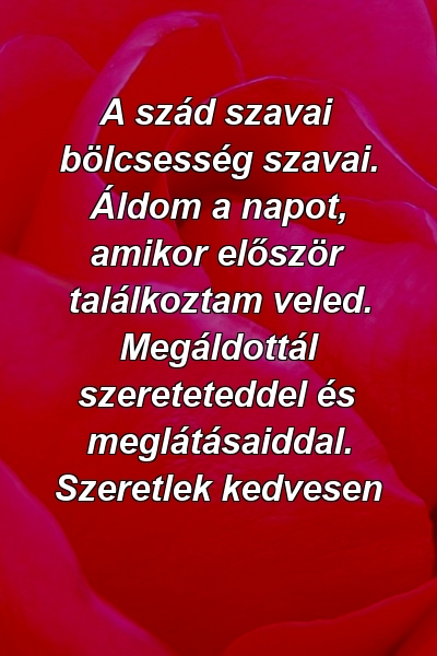 A szád szavai bölcsesség szavai. Áldom a napot, amikor először találkoztam veled. Megáldottál szereteteddel és meglátásaiddal. Szeretlek kedvesen