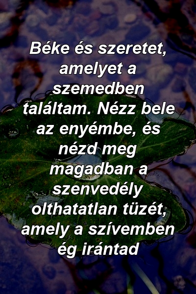 Béke és szeretet, amelyet a szemedben találtam. Nézz bele az enyémbe, és nézd meg magadban a szenvedély olthatatlan tüzét, amely a szívemben ég irántad