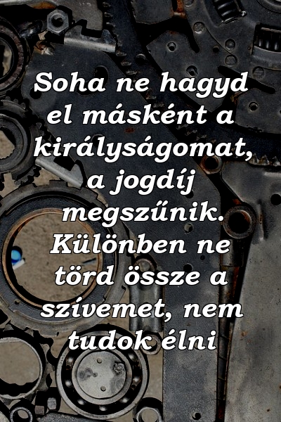 Soha ne hagyd el másként a királyságomat, a jogdíj megszűnik. Különben ne törd össze a szívemet, nem tudok élni