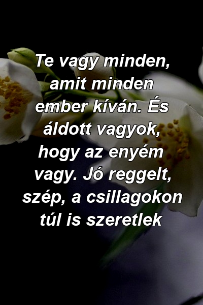 Te vagy minden, amit minden ember kíván. És áldott vagyok, hogy az enyém vagy. Jó reggelt, szép, a csillagokon túl is szeretlek