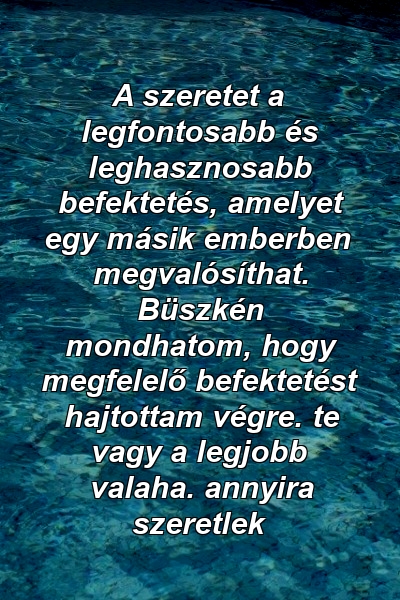 A szeretet a legfontosabb és leghasznosabb befektetés, amelyet egy másik emberben megvalósíthat. Büszkén mondhatom, hogy megfelelő befektetést hajtottam végre. te vagy a legjobb valaha. annyira szeretlek