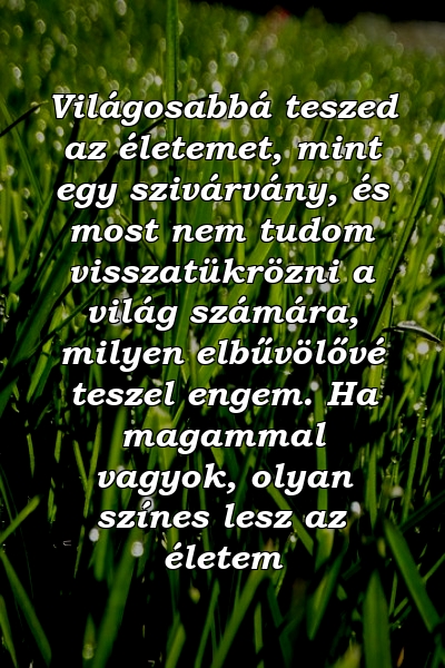 Világosabbá teszed az életemet, mint egy szivárvány, és most nem tudom visszatükrözni a világ számára, milyen elbűvölővé teszel engem. Ha magammal vagyok, olyan színes lesz az életem