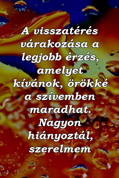 A visszatérés várakozása a legjobb érzés, amelyet kívánok, örökké a szívemben maradhat. Nagyon hiányoztál, szerelmem