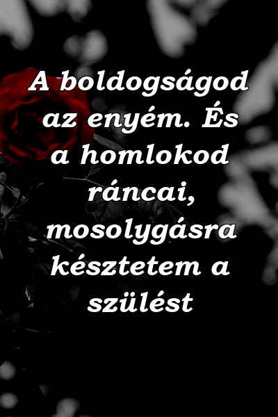 A boldogságod az enyém. És a homlokod ráncai, mosolygásra késztetem a szülést