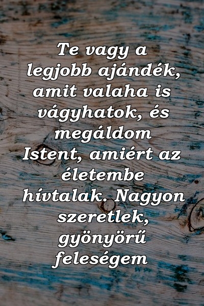 Te vagy a legjobb ajándék, amit valaha is vágyhatok, és megáldom Istent, amiért az életembe hívtalak. Nagyon szeretlek, gyönyörű feleségem