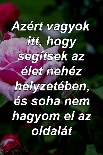 Azért vagyok itt, hogy segítsek az élet nehéz helyzetében, és soha nem hagyom el az oldalát