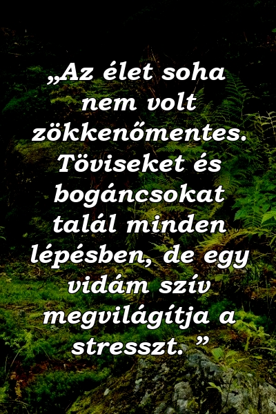 „Az élet soha nem volt zökkenőmentes. Töviseket és bogáncsokat talál minden lépésben, de egy vidám szív megvilágítja a stresszt. ”