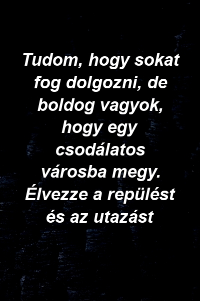 Tudom, hogy sokat fog dolgozni, de boldog vagyok, hogy egy csodálatos városba megy. Élvezze a repülést és az utazást