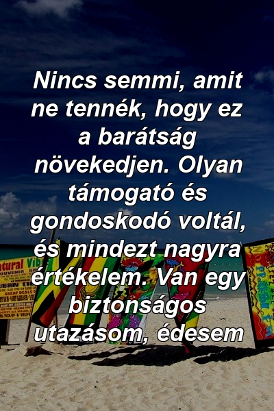 Nincs semmi, amit ne tennék, hogy ez a barátság növekedjen. Olyan támogató és gondoskodó voltál, és mindezt nagyra értékelem. Van egy biztonságos utazásom, édesem