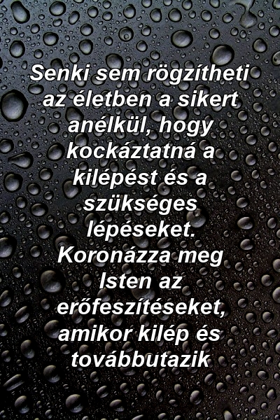 Senki sem rögzítheti az életben a sikert anélkül, hogy kockáztatná a kilépést és a szükséges lépéseket. Koronázza meg Isten az erőfeszítéseket, amikor kilép és továbbutazik