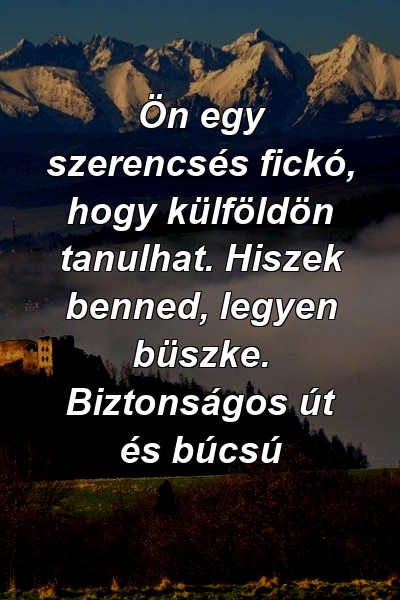 Ön egy szerencsés fickó, hogy külföldön tanulhat. Hiszek benned, legyen büszke. Biztonságos út és búcsú