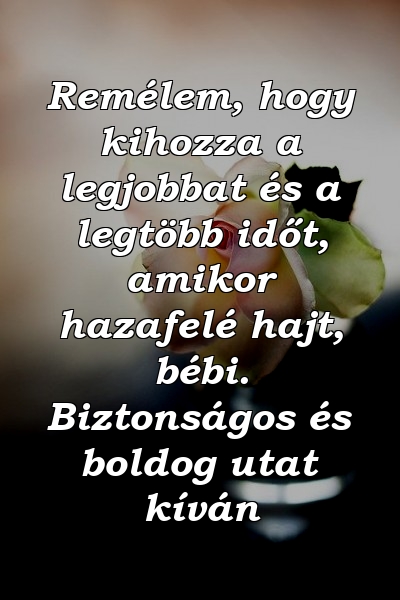 Remélem, hogy kihozza a legjobbat és a legtöbb időt, amikor hazafelé hajt, bébi. Biztonságos és boldog utat kíván