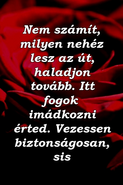 Nem számít, milyen nehéz lesz az út, haladjon tovább. Itt fogok imádkozni érted. Vezessen biztonságosan, sis