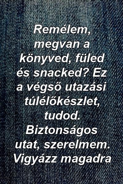 Remélem, megvan a könyved, füled és snacked? Ez a végső utazási túlélőkészlet, tudod. Biztonságos utat, szerelmem. Vigyázz magadra