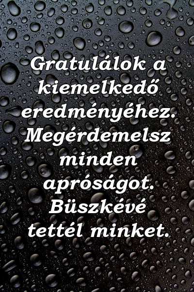 Gratulálok a kiemelkedő eredményéhez. Megérdemelsz minden apróságot. Büszkévé tettél minket.