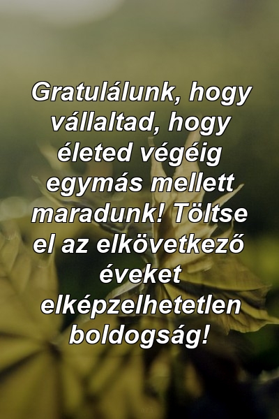 Gratulálunk, hogy vállaltad, hogy életed végéig egymás mellett maradunk! Töltse el az elkövetkező éveket elképzelhetetlen boldogság!