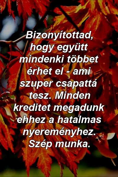 Bizonyítottad, hogy együtt mindenki többet érhet el - ami szuper csapattá tesz. Minden kreditet megadunk ehhez a hatalmas nyereményhez. Szép munka.