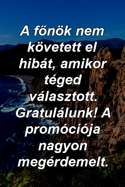 A főnök nem követett el hibát, amikor téged választott. Gratulálunk! A promóciója nagyon megérdemelt.