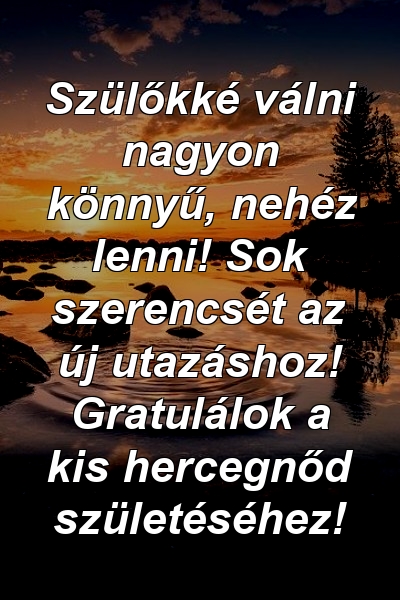 Szülőkké válni nagyon könnyű, nehéz lenni! Sok szerencsét az új utazáshoz! Gratulálok a kis hercegnőd születéséhez!