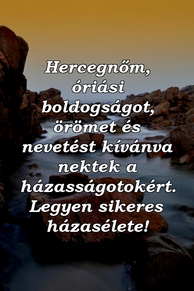 Hercegnőm, óriási boldogságot, örömet és nevetést kívánva nektek a házasságotokért. Legyen sikeres házasélete!