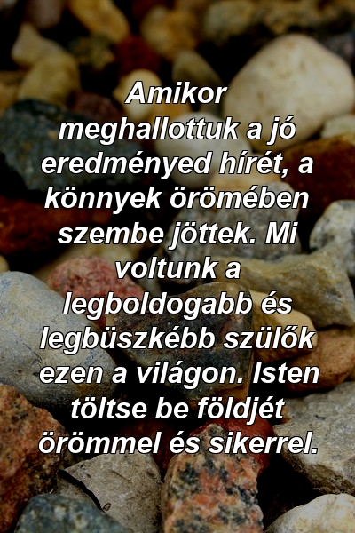 Amikor meghallottuk a jó eredményed hírét, a könnyek örömében szembe jöttek. Mi voltunk a legboldogabb és legbüszkébb szülők ezen a világon. Isten töltse be földjét örömmel és sikerrel.