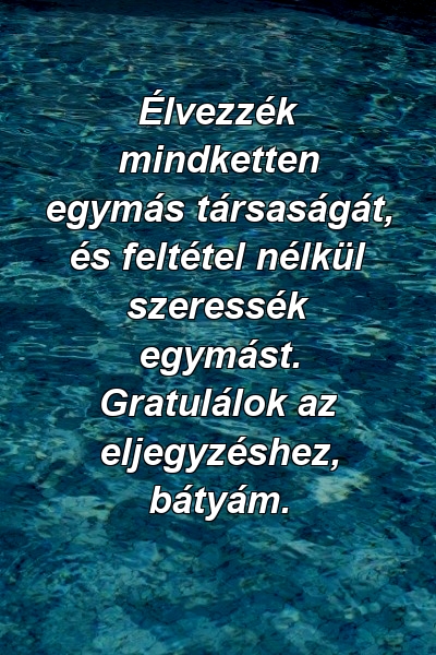 Élvezzék mindketten egymás társaságát, és feltétel nélkül szeressék egymást. Gratulálok az eljegyzéshez, bátyám.